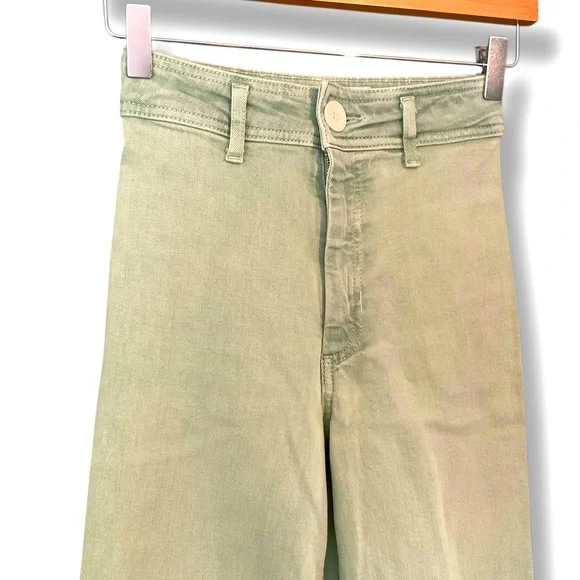 Zara Light Green High Waist Flare Leg Raw Hem Stretch Denim Jeans Size 0 - Picture 4 of 6